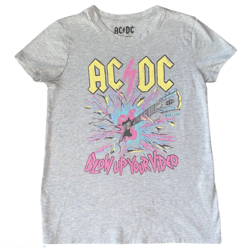Lucky Brand AC\DC Pink Gray T-shirt with Guitar - Picture 1 of 4